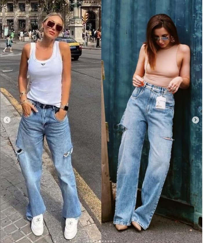 モード系ファッション ルーズフィット プチプラダメージデニムパンツ