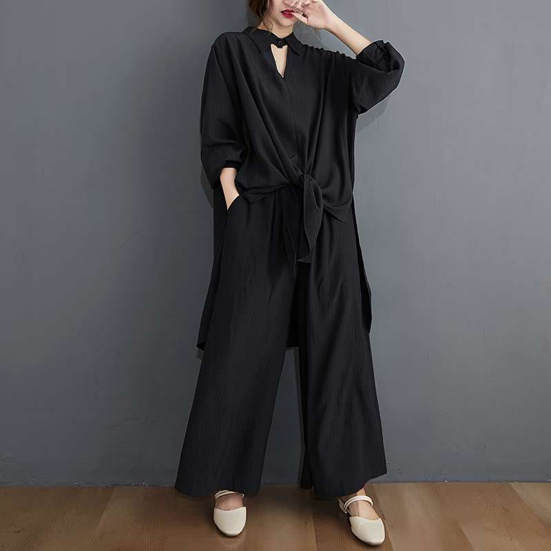 モード系ファッション ゆったりワイドパンツ×トップス 2ピースセット