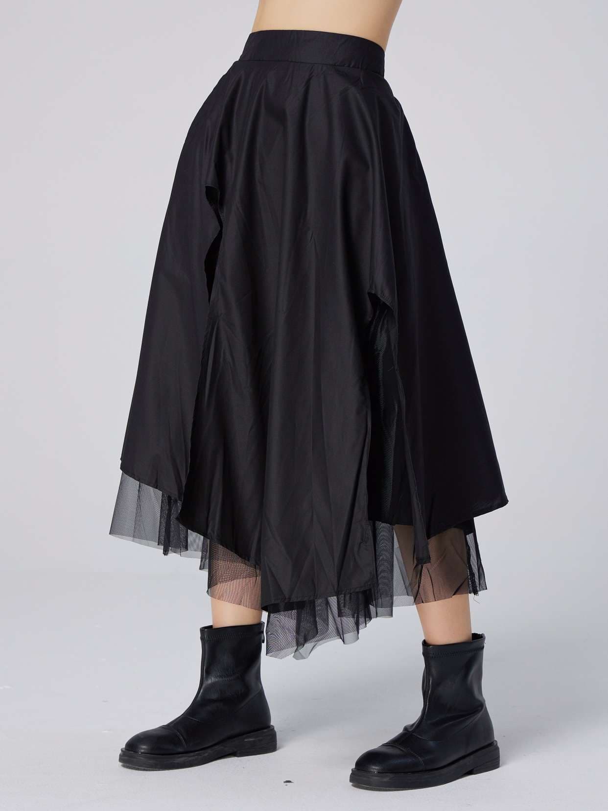 モード系ファッション アシンメトリーチュールレイヤードスカート