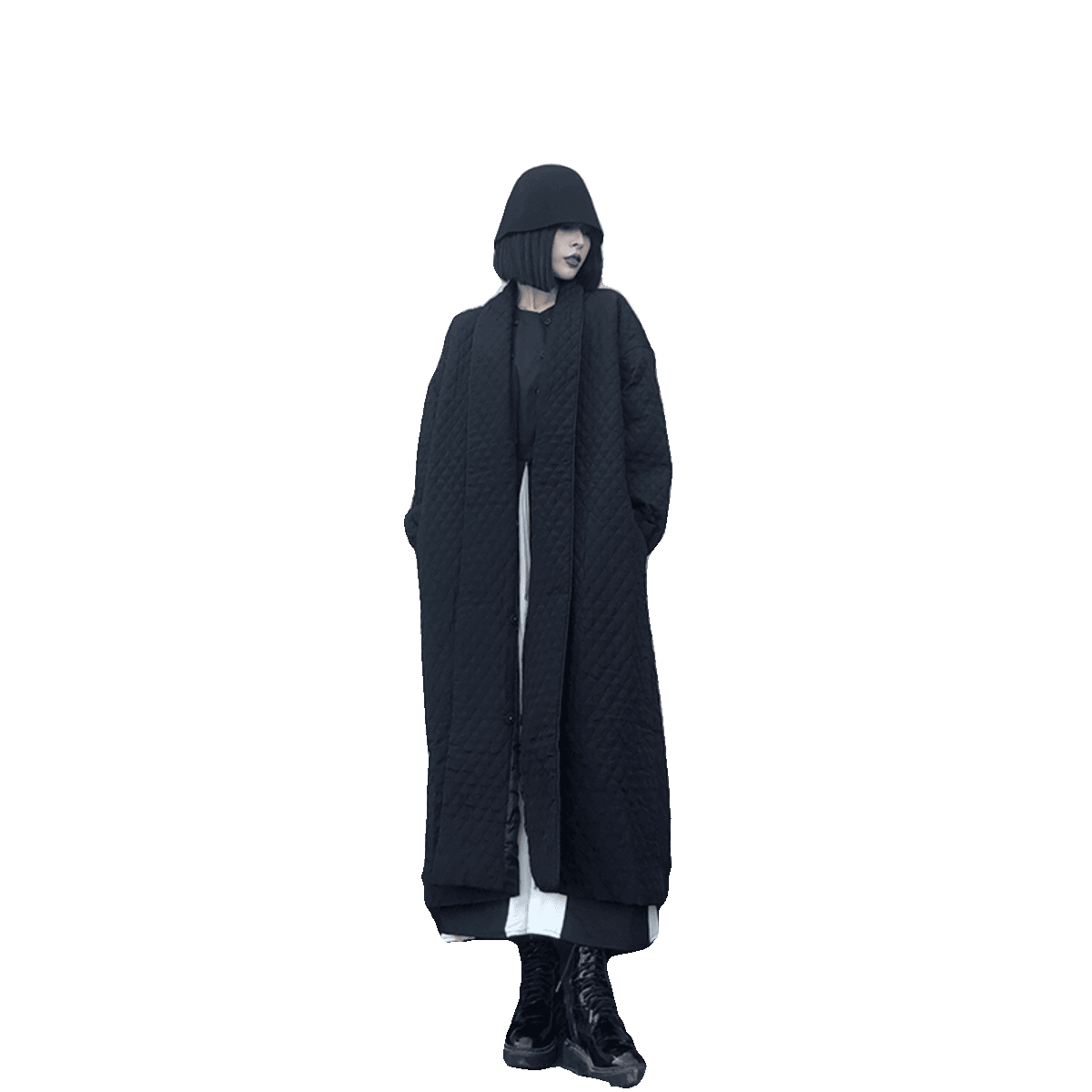 モード系ファッション キルティングロングコート