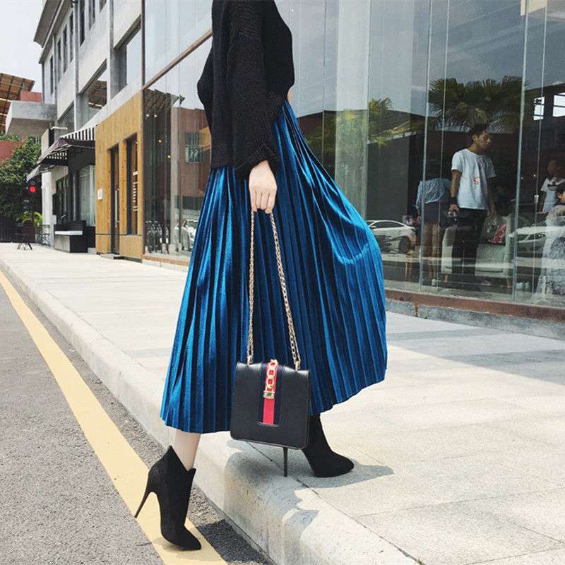 モード系ファッション プリーツロングスカート
