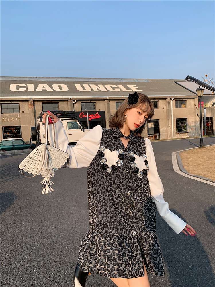 モード系ファッション ヴィンテージ風レオパード柄パフスリーブワンピース