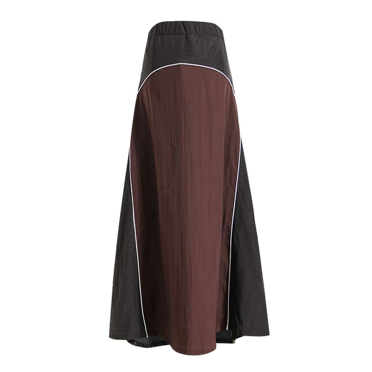 モード系ファッション デニムパネルコントラストマキシスカート