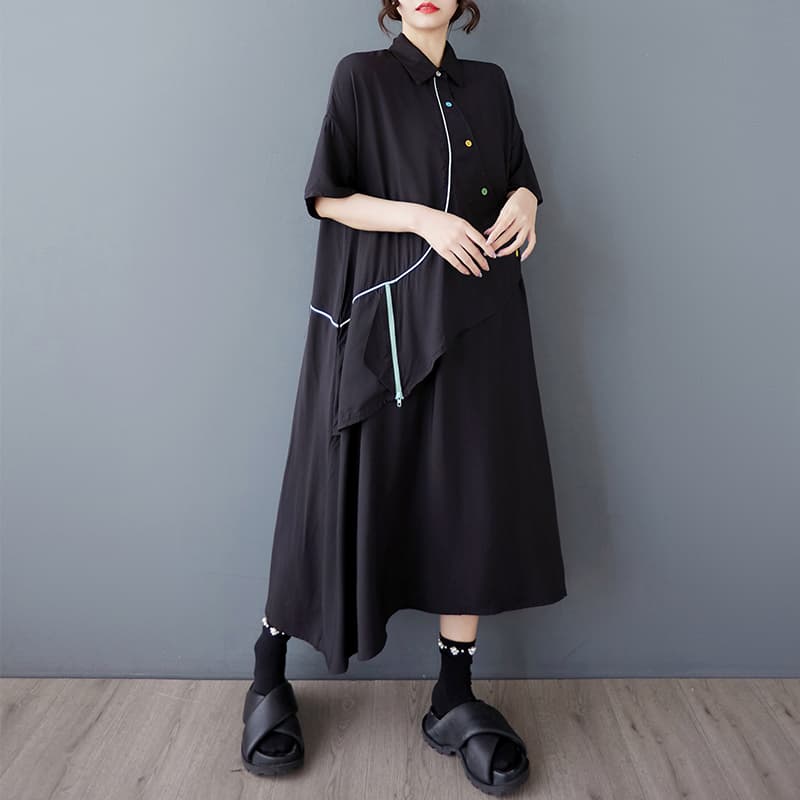 モード系ファッション レディース アシンメトリーデザインが光るモードなワンピース｜ゆったり体型カバー×着映えフォルム