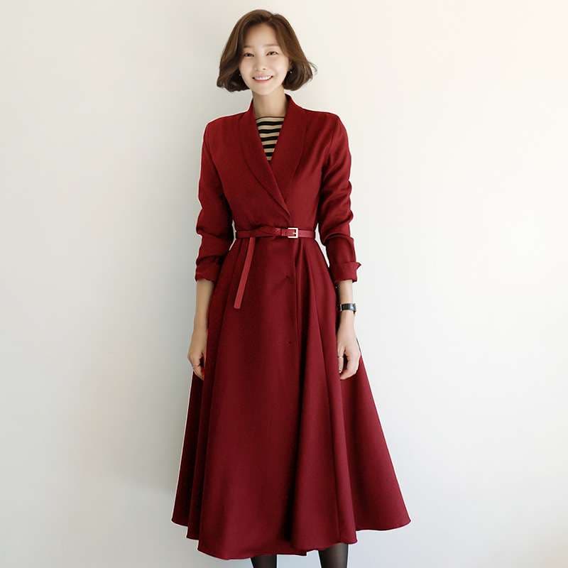 モード系ファッション エレガントベルテッドロングワンピース