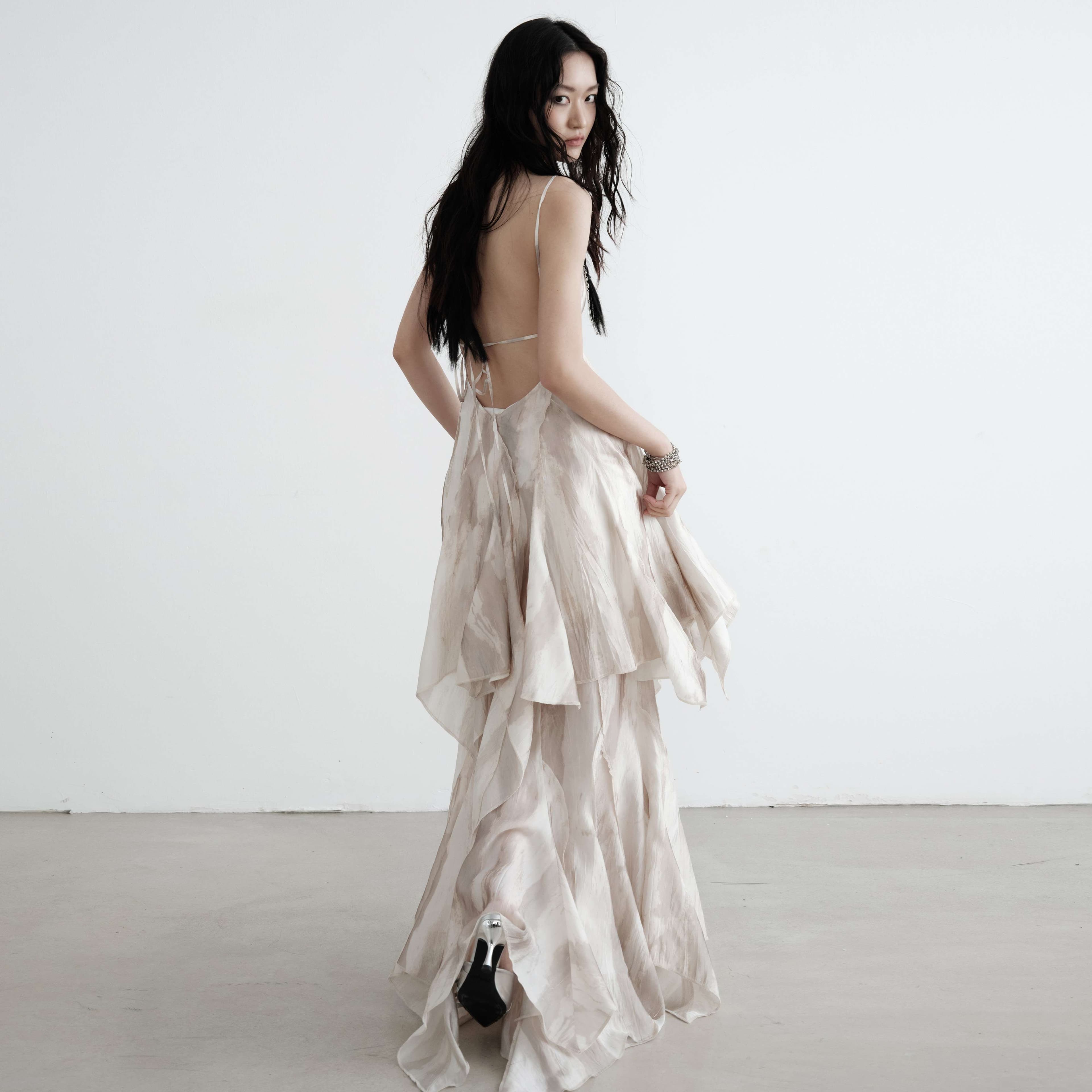 モード系ファッション エアリーシルエット フェアリー マキシドレス　パーティードレス