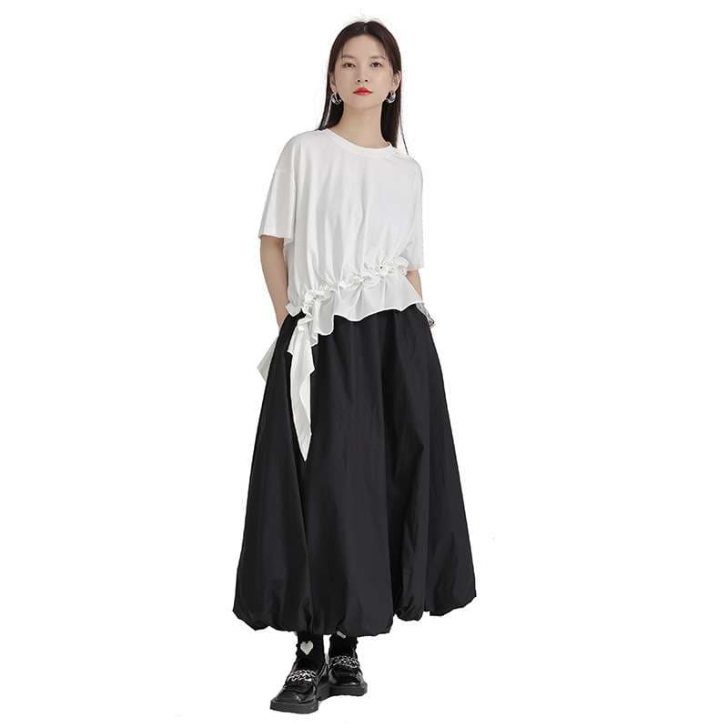 モード系ファッション モノトーンバルーンスカート ハイウエスト切り替え