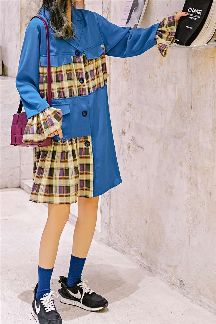 モード系ファッション エクレクティックブルーコートドレス