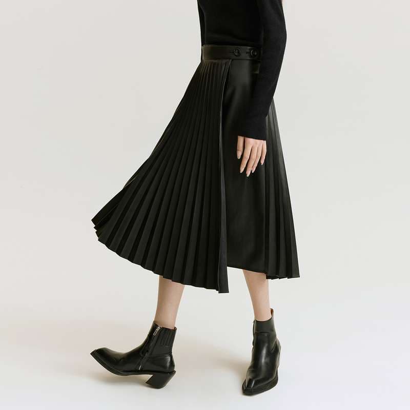 モード系ファッション プリーツデザインミディアムスカート