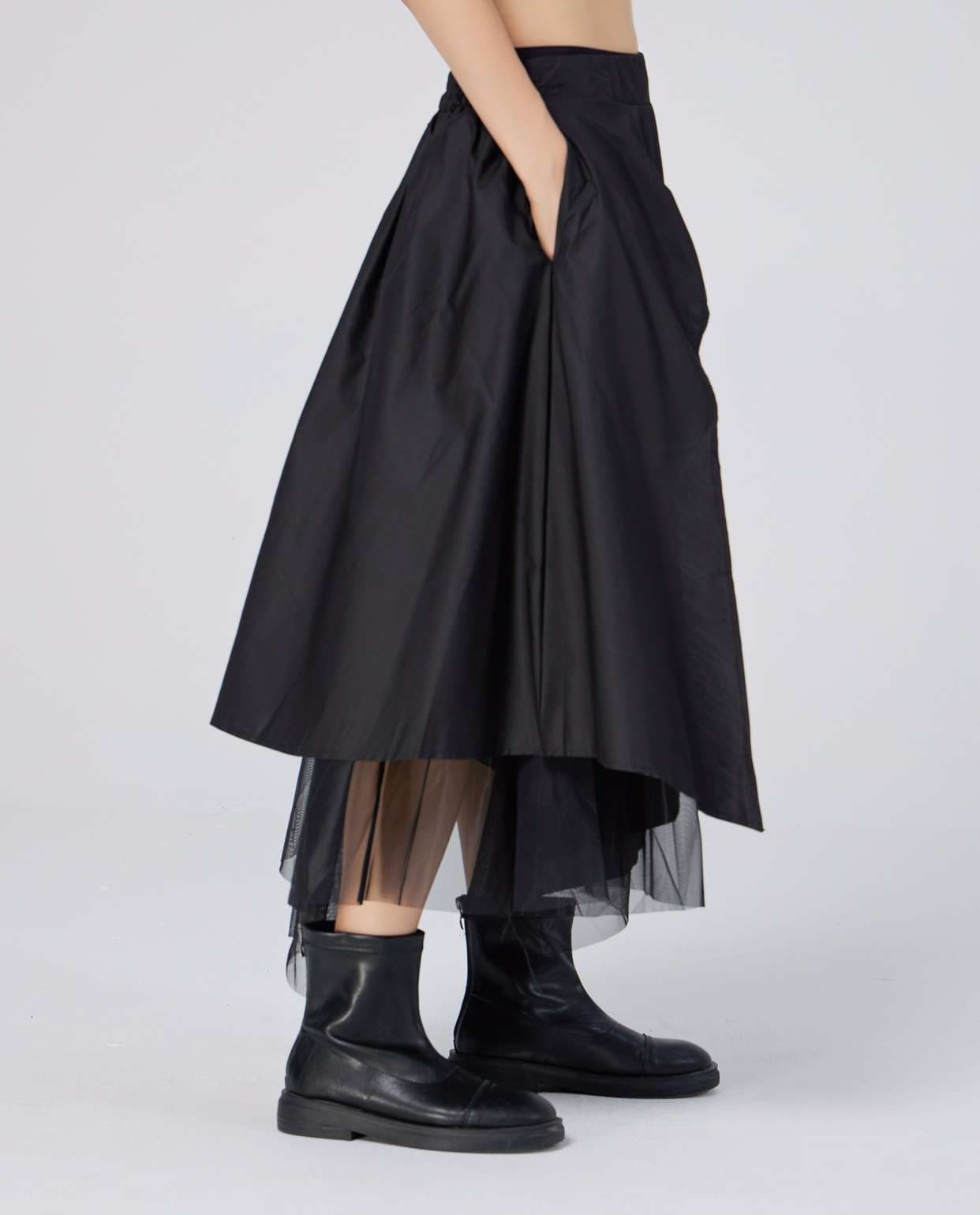 モード系ファッション アシンメトリーチュールレイヤードスカート
