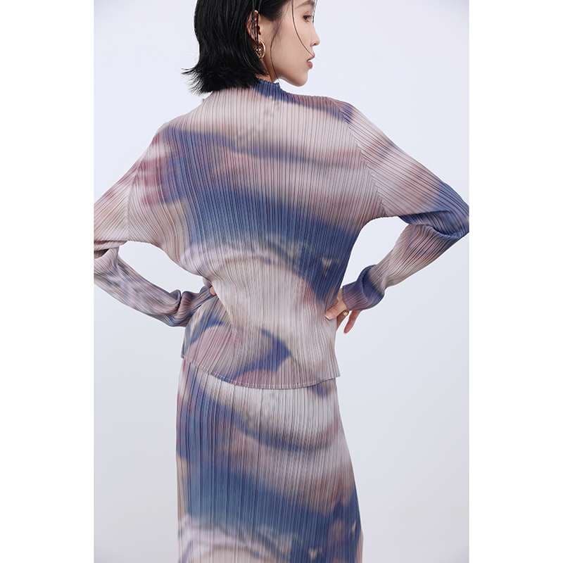 モード系ファッション グラデーションプリーツロングドレス