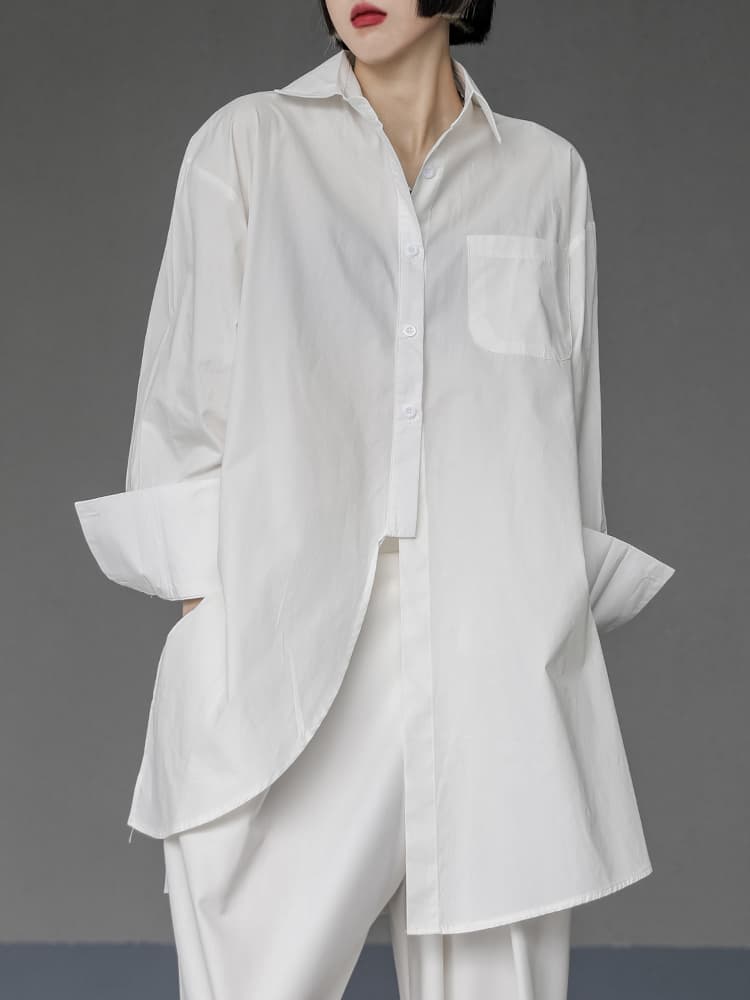 モード系ファッションング限定返礼品】  ユニセックス ロングシャツブラウス（白）