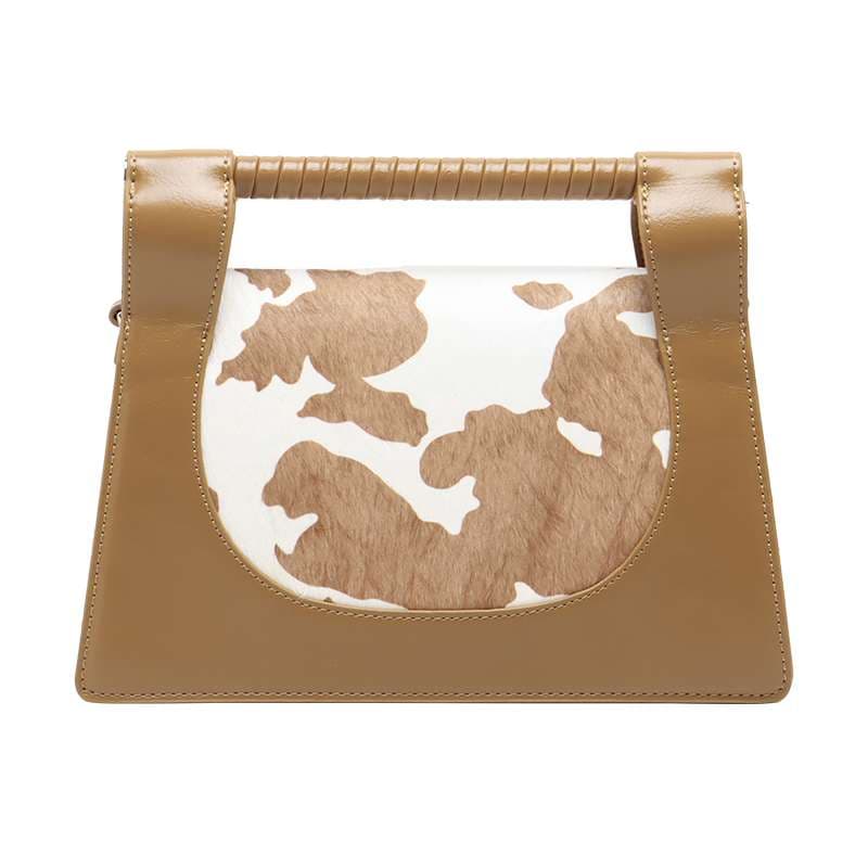 モード系ファッション カウハイドパターン レザーハンドバッグ