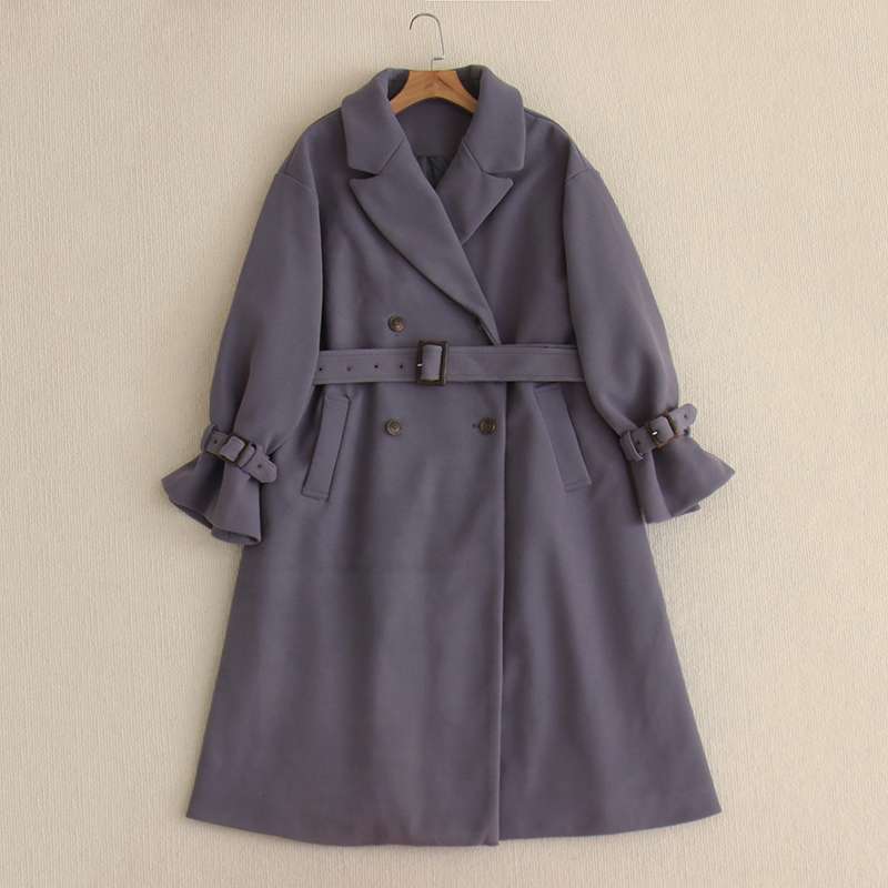 モード系ファッション フレア袖ダブルブレストトレンチコート