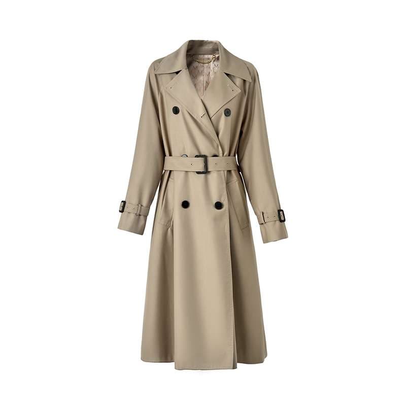 モード系ファッション 高級感漂うトレンチコート｜ロング丈｜ウエストベルト付き｜大人の洗練スタイル