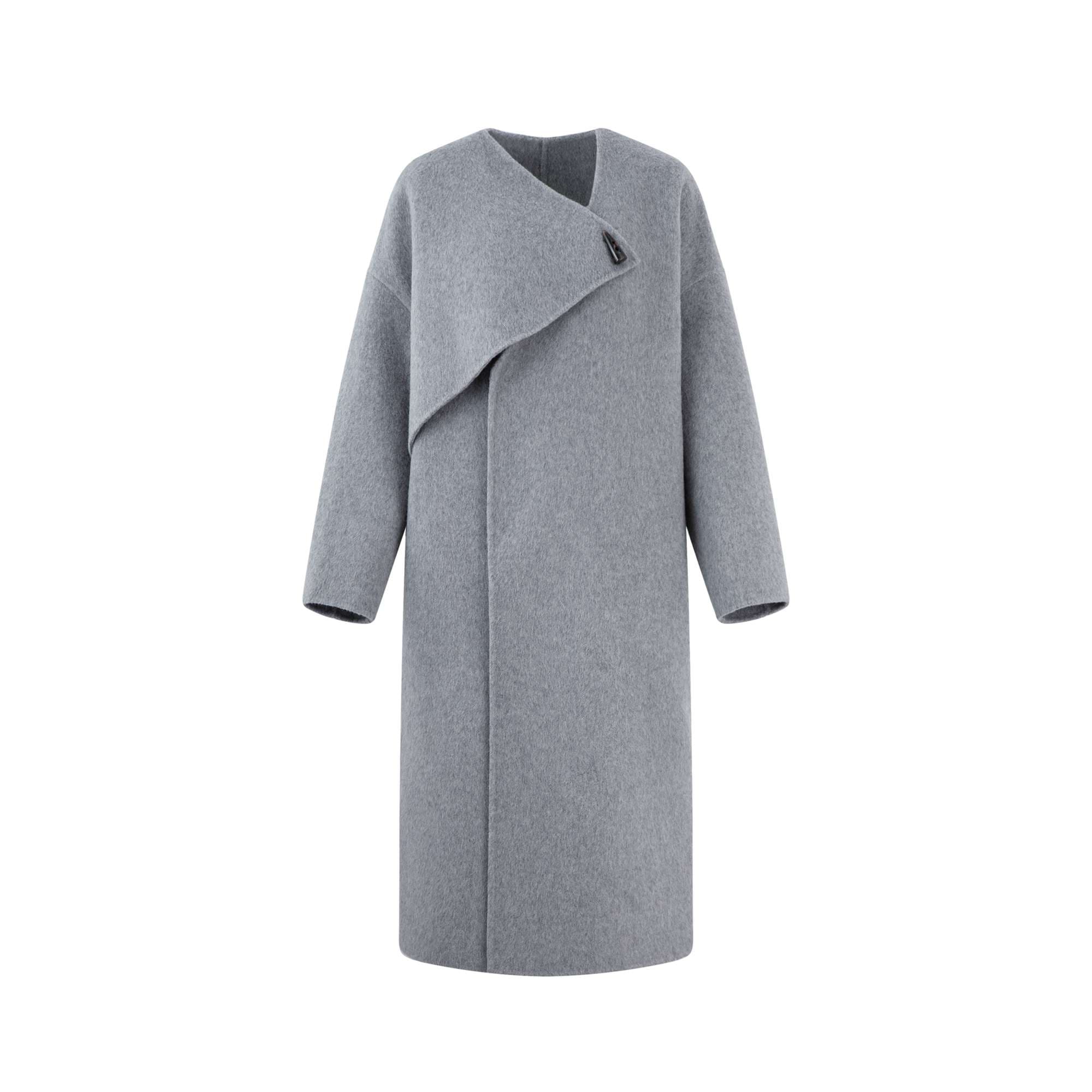 モード系ファッション オーバーサイズ ウール混ラップコート