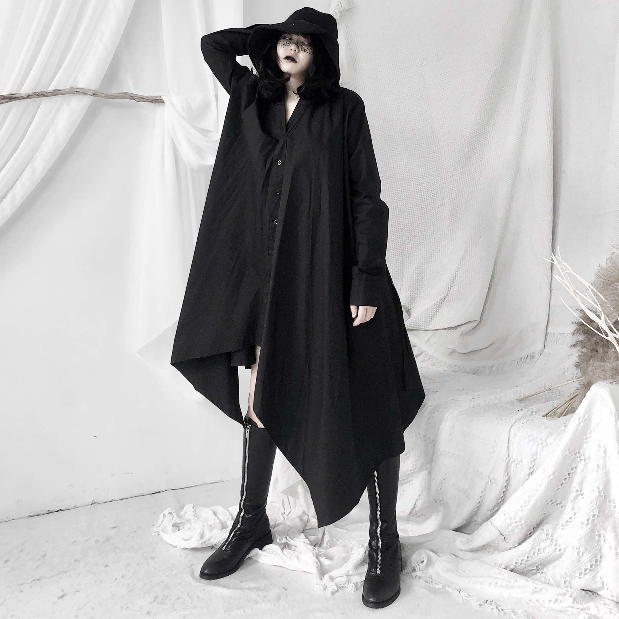 モード系ファッション ドレープシルエット マキシ丈コートワンピース