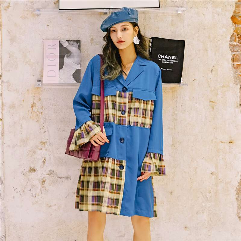 モード系ファッション エクレクティックブルーコートドレス