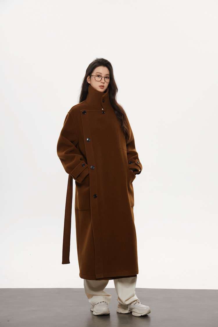 モード系ファッション オーバーサイズハイネックロングコート