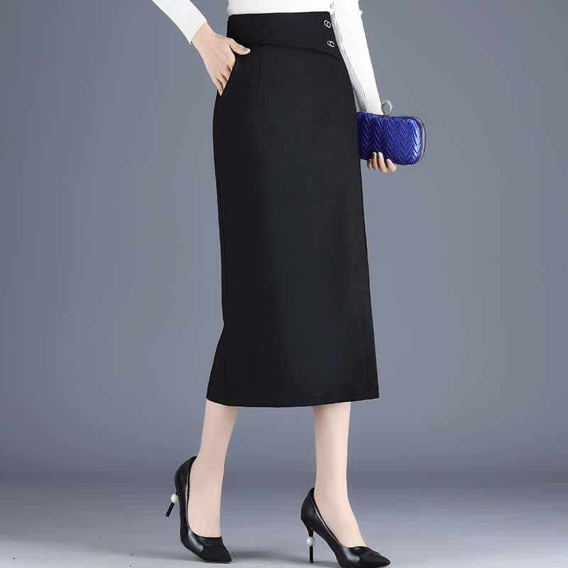 モード系ファッション エレガントなロングタイトスカート ストレッチ素材 仕事着からデート服まで幅広く活躍