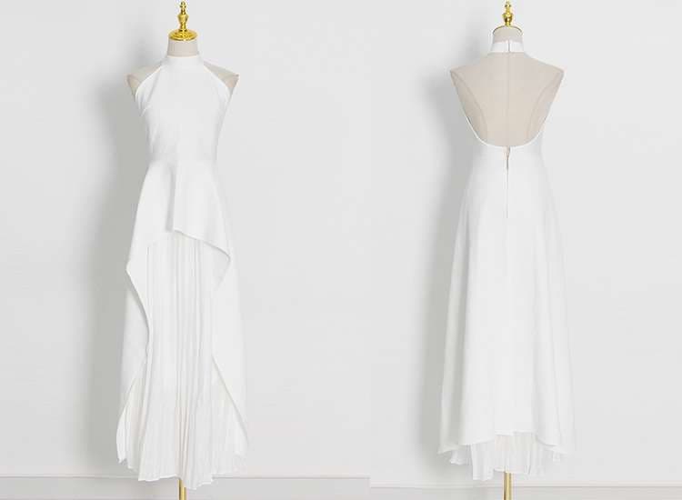 モード系ファッション モノトーンコントラストプリーツドレス