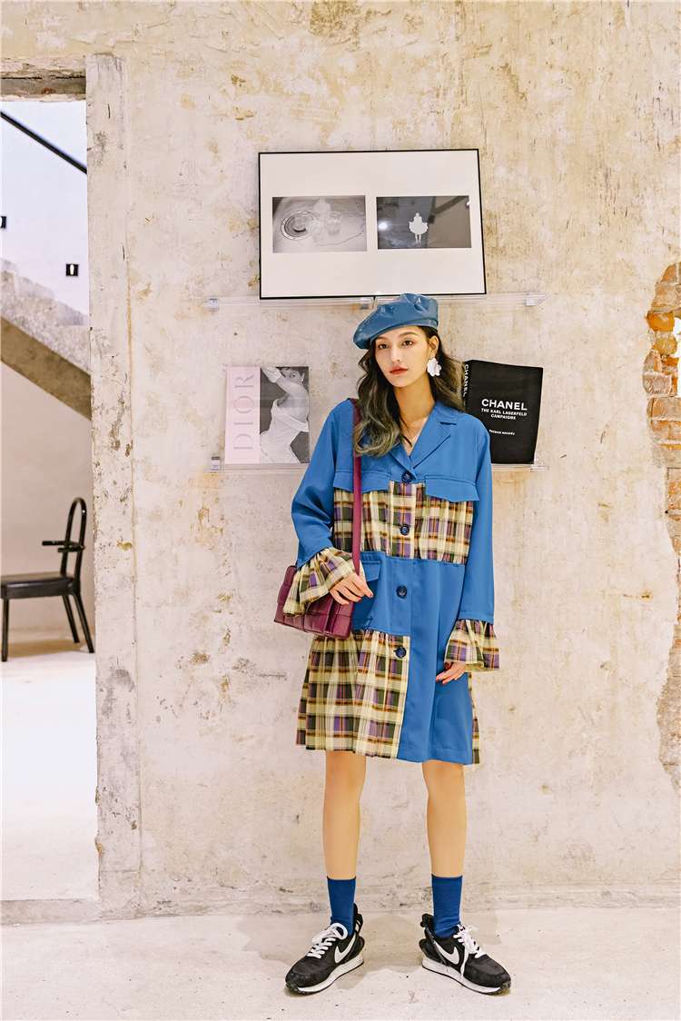 モード系ファッション エクレクティックブルーコートドレス