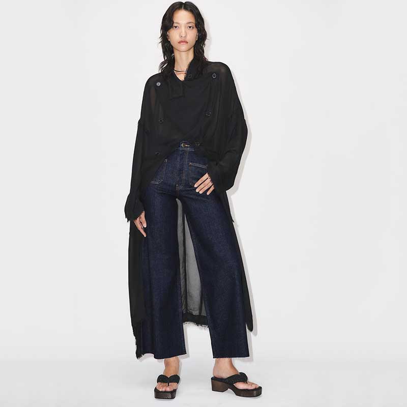 モード系ファッションハイウエストワイドデニムパンツ