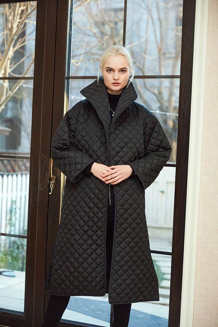 モード系ファッション キルティングロングコート