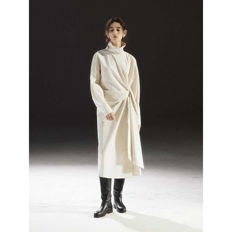 モード系ファッション ドレープデザイン ハイネックコート