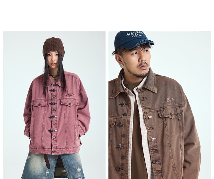 モード系ファッション春秋アウター チャイナデザイン デニムジャケット おしゃれ 大きいサイズ XL～6XL