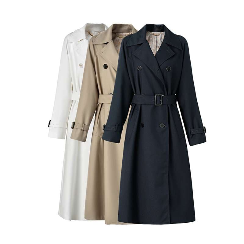 モード系ファッション 高級感漂うトレンチコート｜ロング丈｜ウエストベルト付き｜大人の洗練スタイル