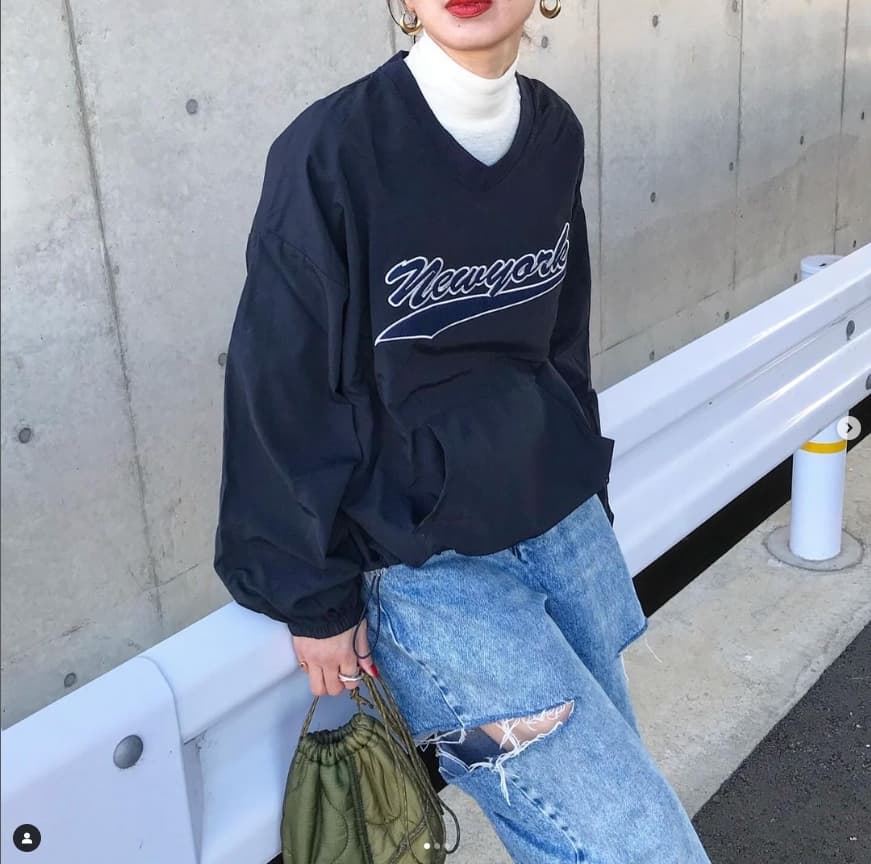 モード系ファッション ルーズフィット プチプラダメージデニムパンツ