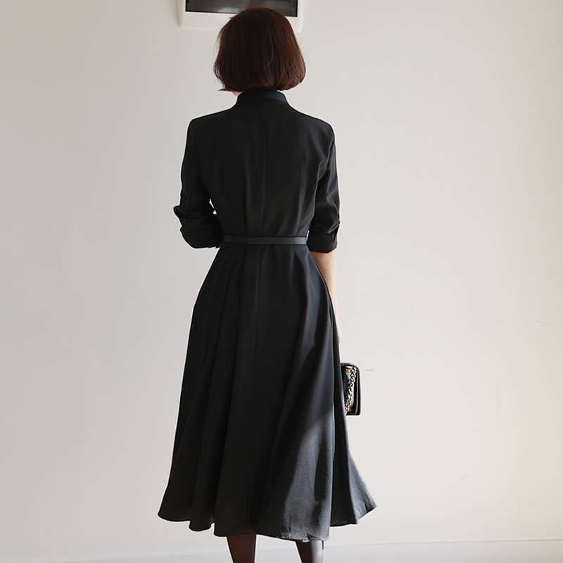 モード系ファッション エレガントベルテッドロングワンピース