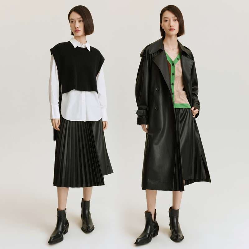 モード系ファッション プリーツデザインミディアムスカート