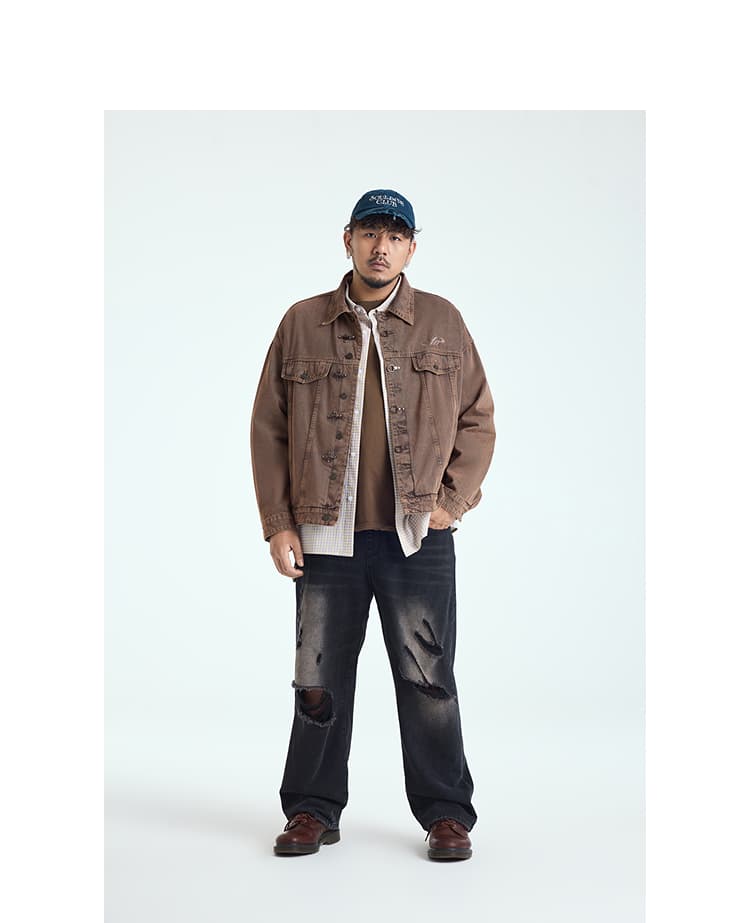 モード系ファッション春秋アウター チャイナデザイン デニムジャケット おしゃれ 大きいサイズ XL～6XL