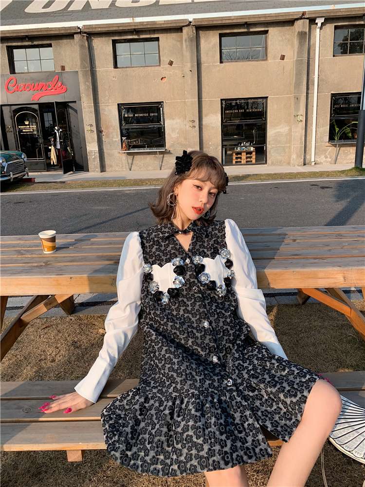 モード系ファッション ヴィンテージ風レオパード柄パフスリーブワンピース