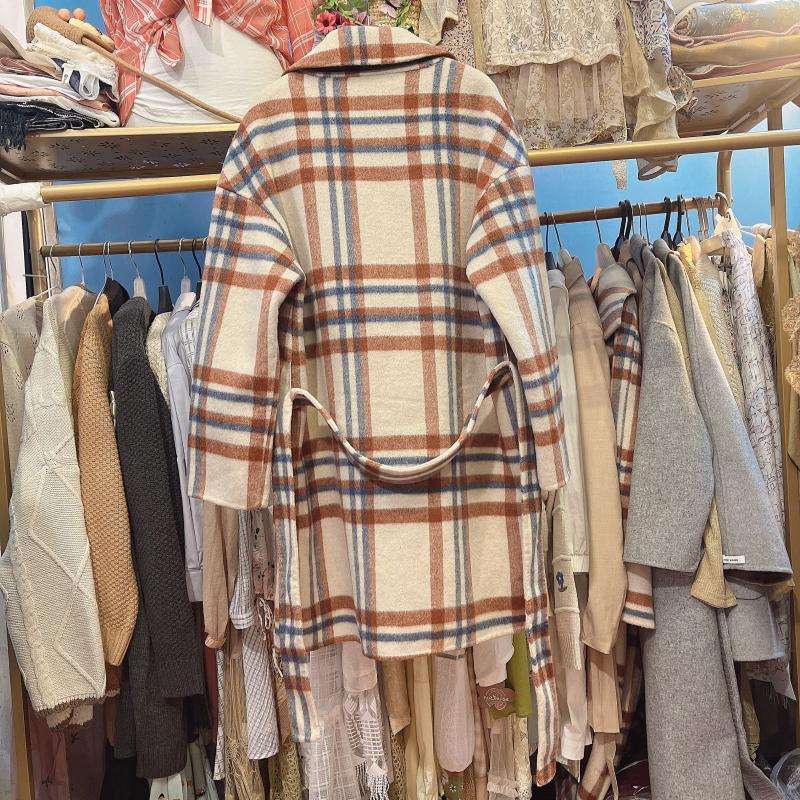 モード系ファッション チェック柄オーバーサイズウールコート