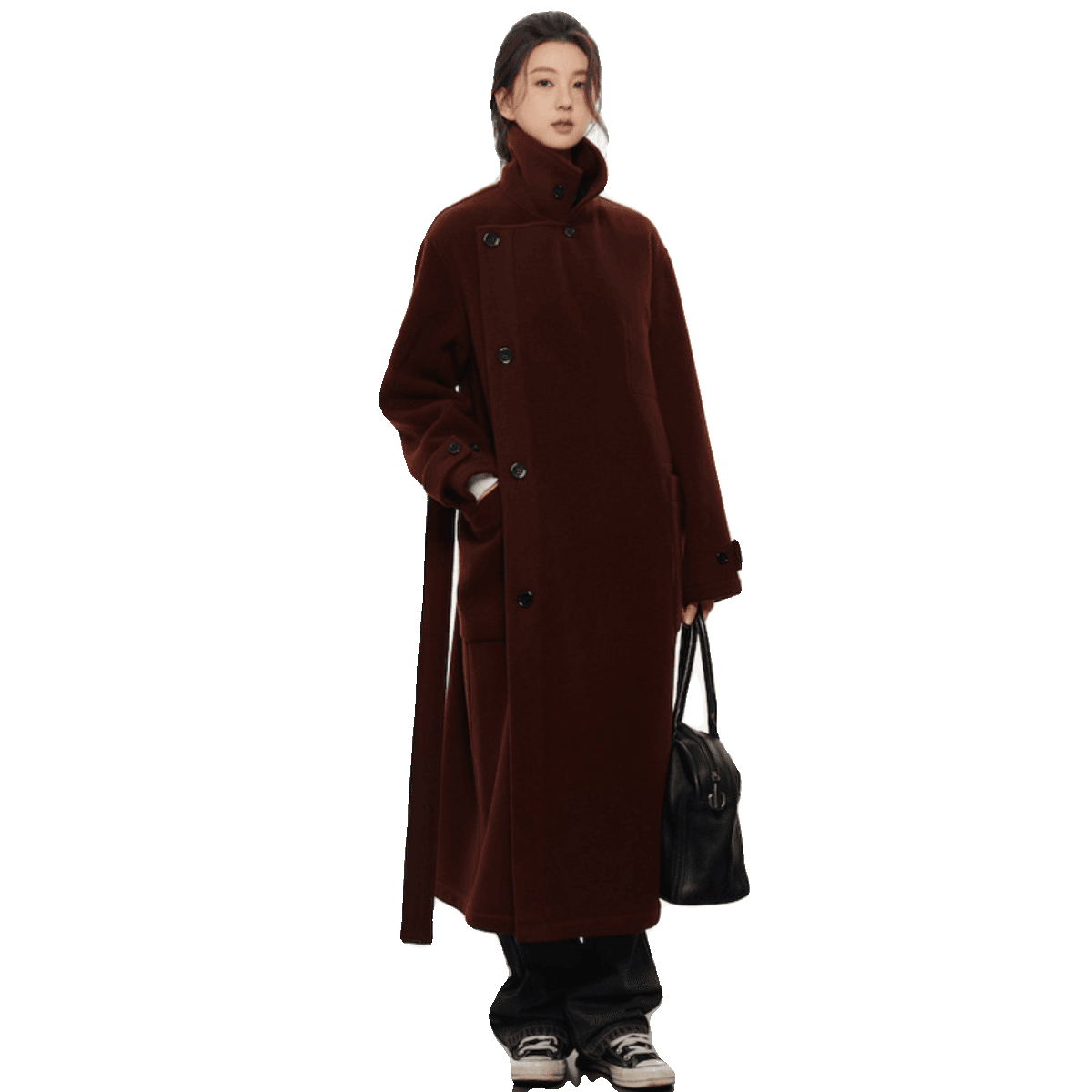 モード系ファッション オーバーサイズハイネックロングコート