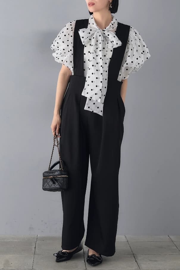 モードファッション ドット柄シースルーブラウス – モードな甘さをプラス