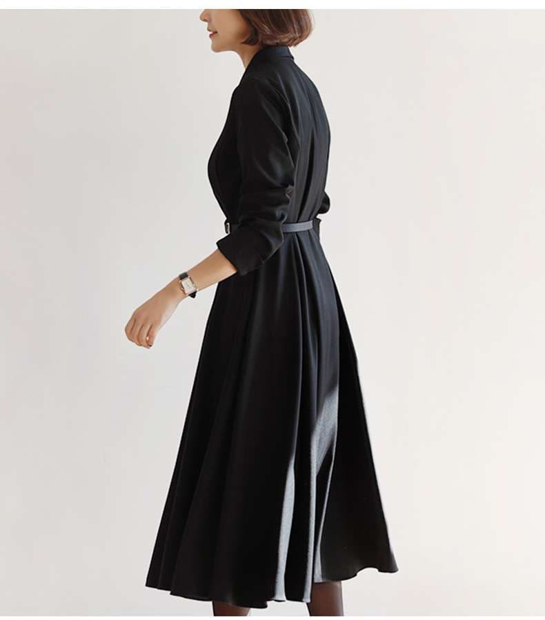 モード系ファッション エレガントベルテッドロングワンピース