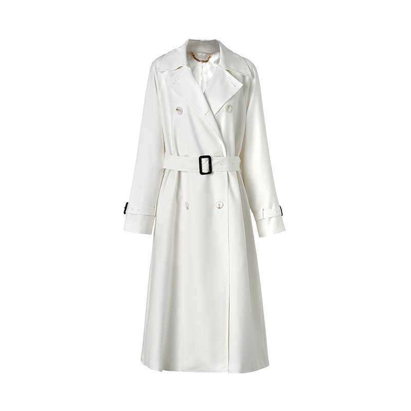 モード系ファッション 高級感漂うトレンチコート｜ロング丈｜ウエストベルト付き｜大人の洗練スタイル