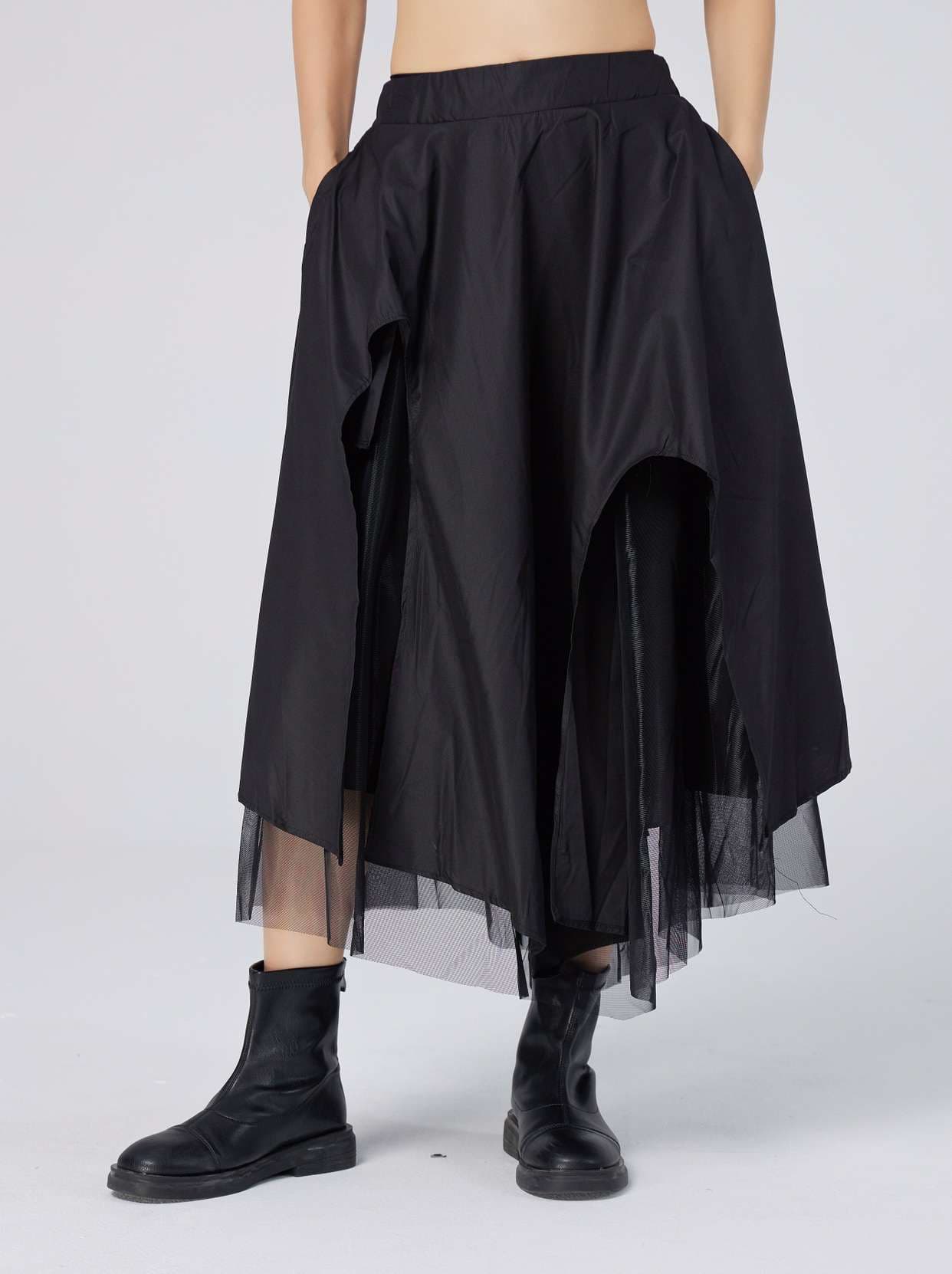 モード系ファッション アシンメトリーチュールレイヤードスカート