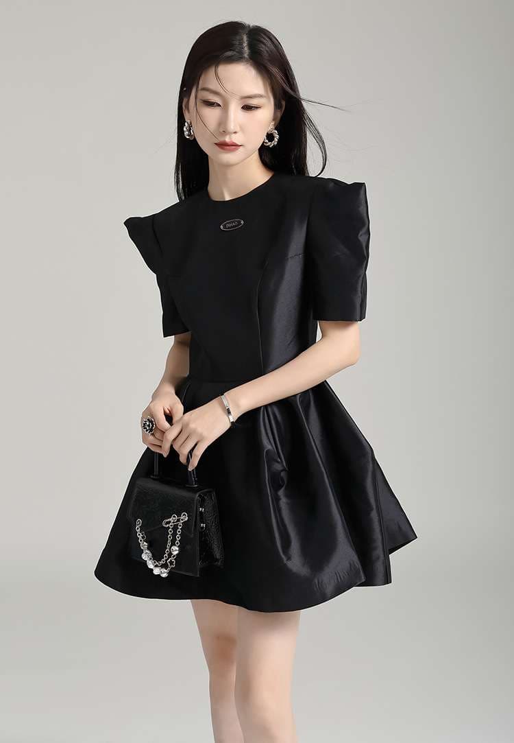 モード系ファッション エレガントパフスリーブミニドレス