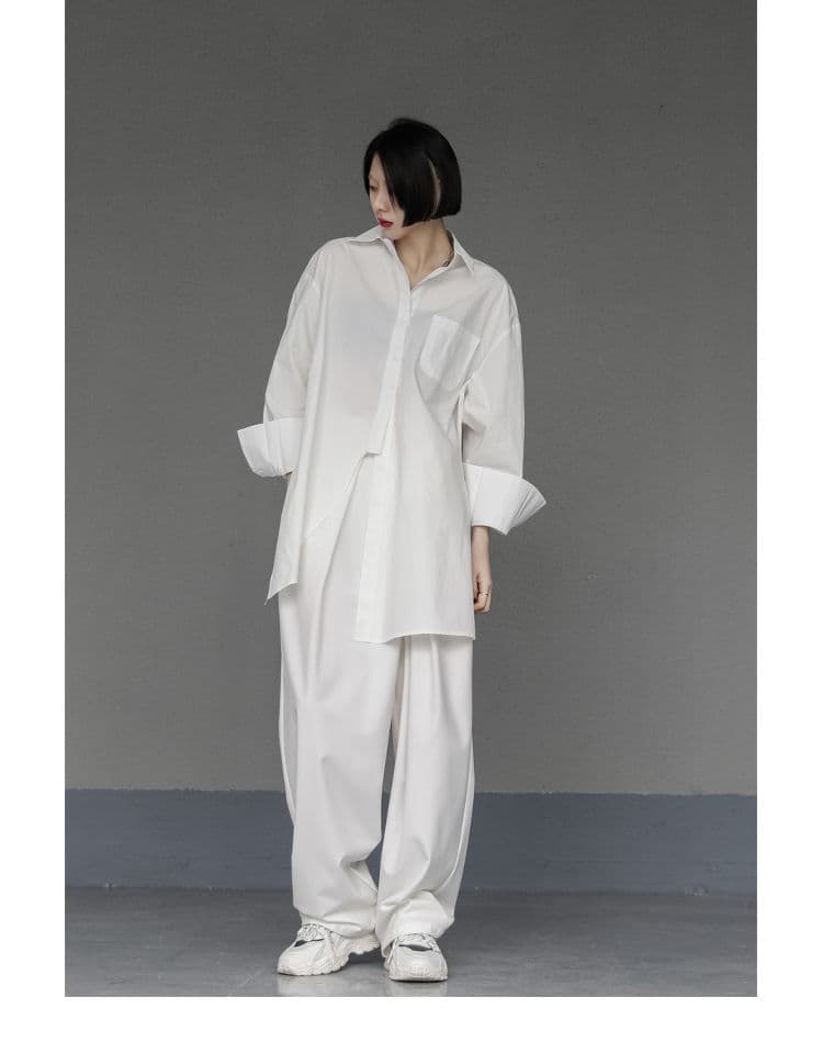 モード系ファッションング限定返礼品】  ユニセックス ロングシャツブラウス（白）