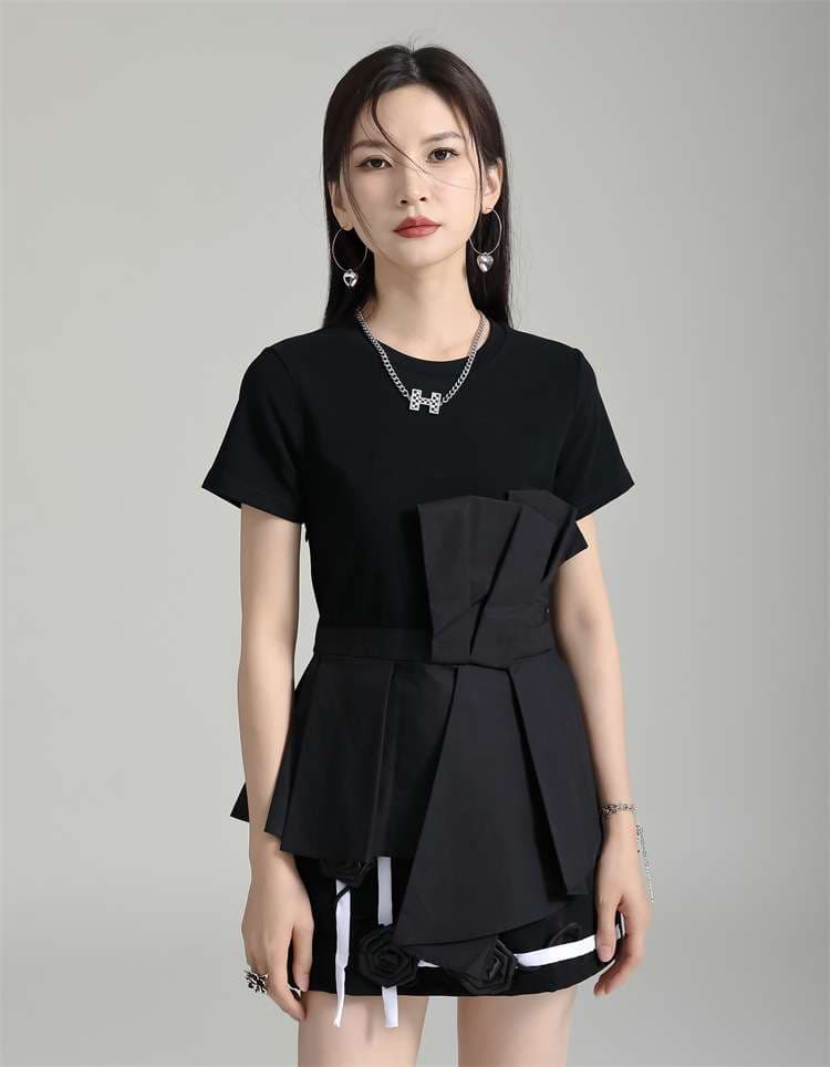 【再販】モード系ファッション アシンメトリー フリルデザインTシャツ