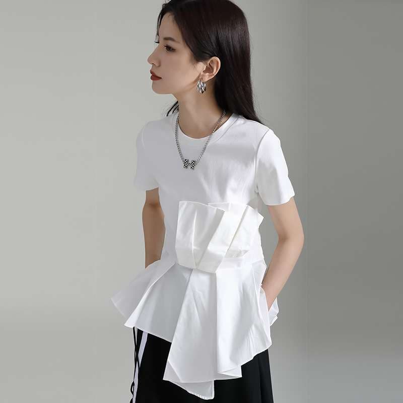 【再販】モード系ファッション アシンメトリー フリルデザインTシャツ