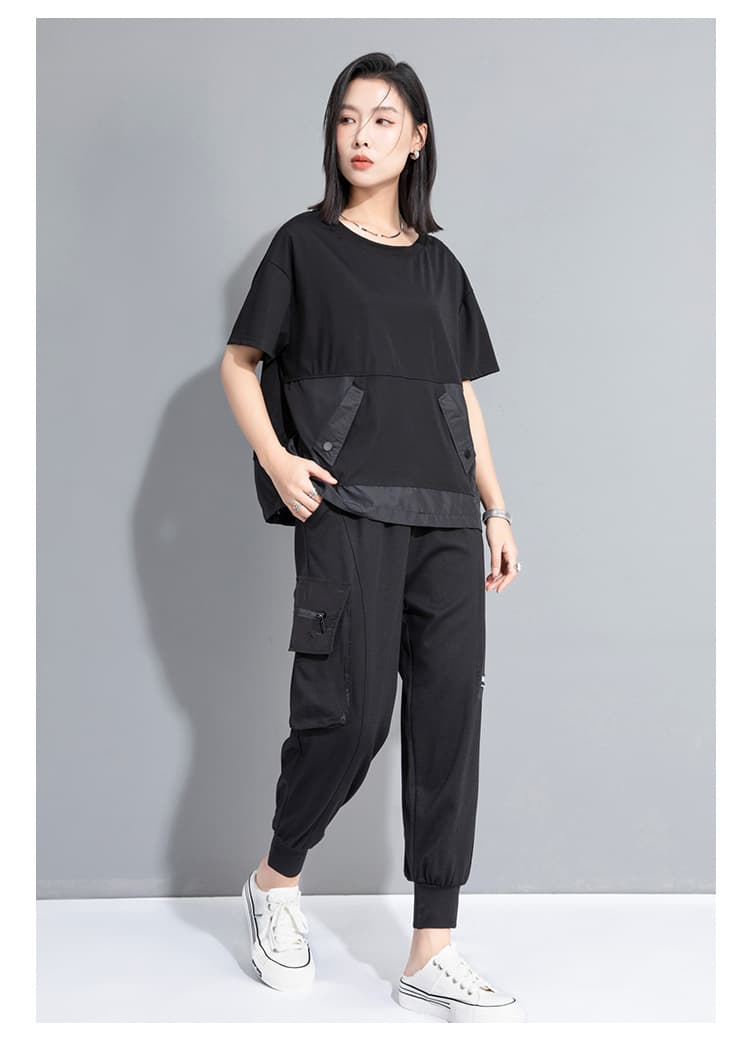 モード系 ワークポケットデザインで魅せるモードTシャツ|スポーティ&シティライクなセットアップ風トップス