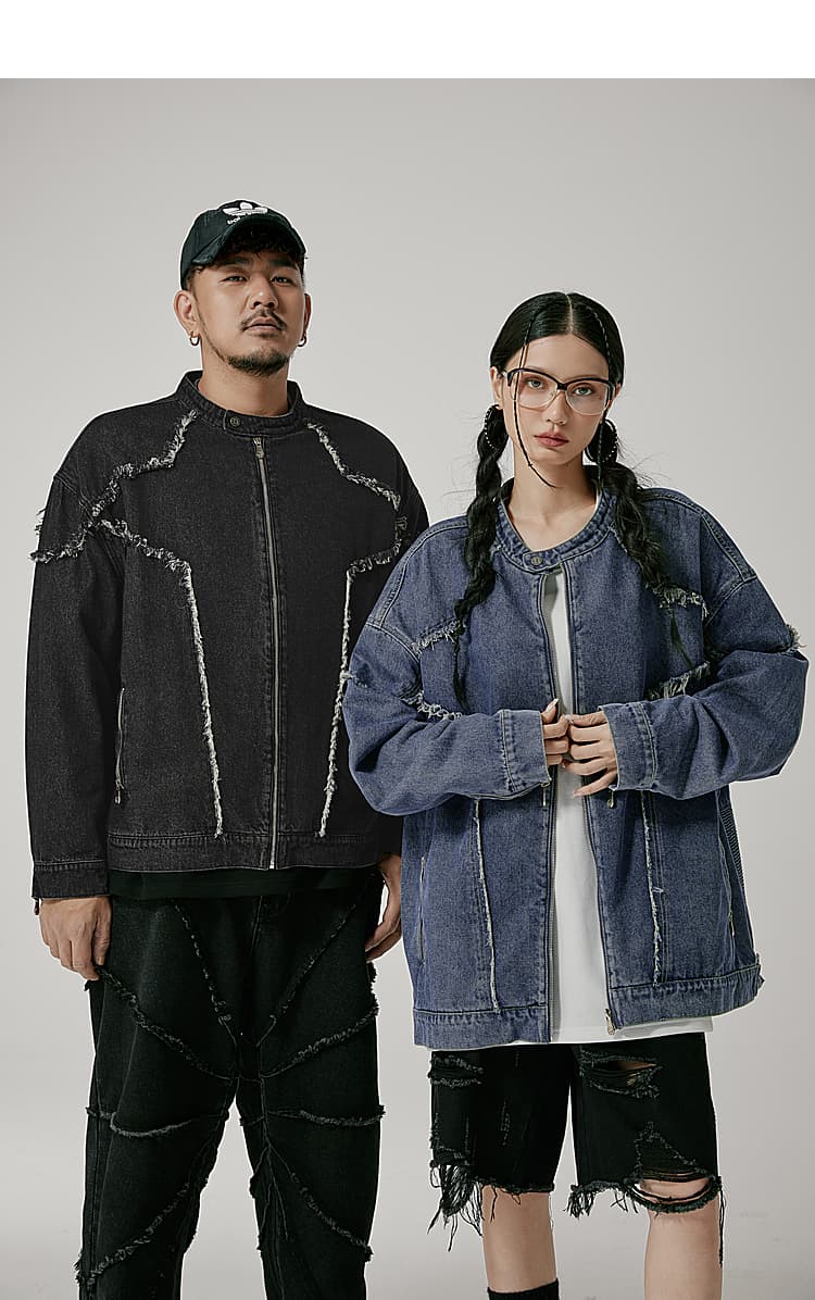 モード系ファッション春秋アウター ダメージデニムジャケット メンズ レディース 大きいサイズ XL~6XL