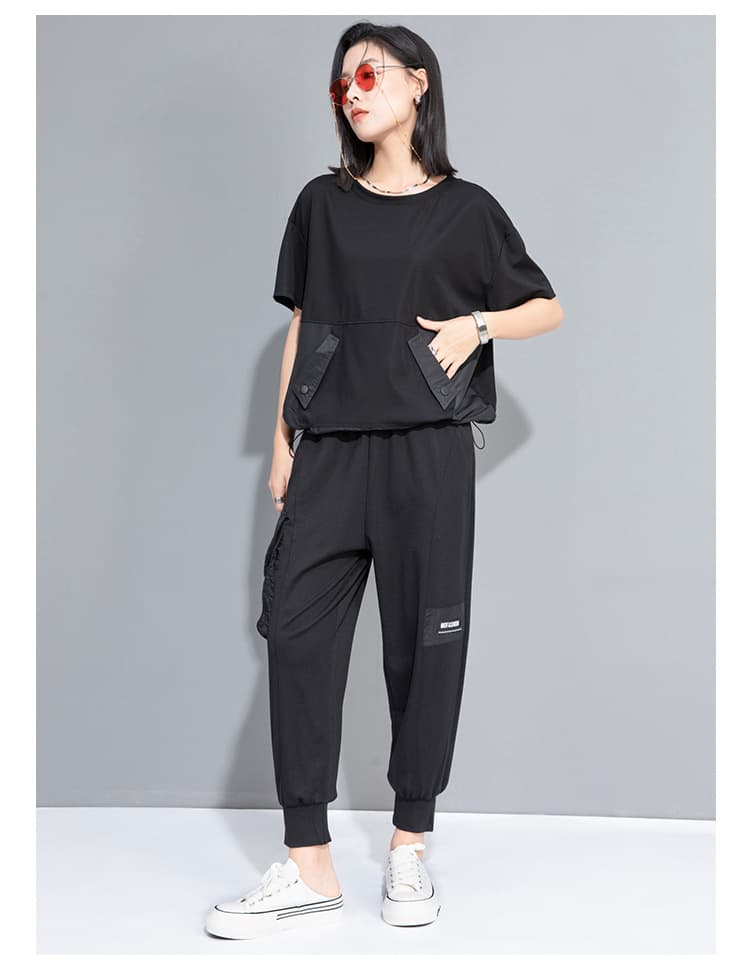 モード系 ワークポケットデザインで魅せるモードTシャツ|スポーティ&シティライクなセットアップ風トップス