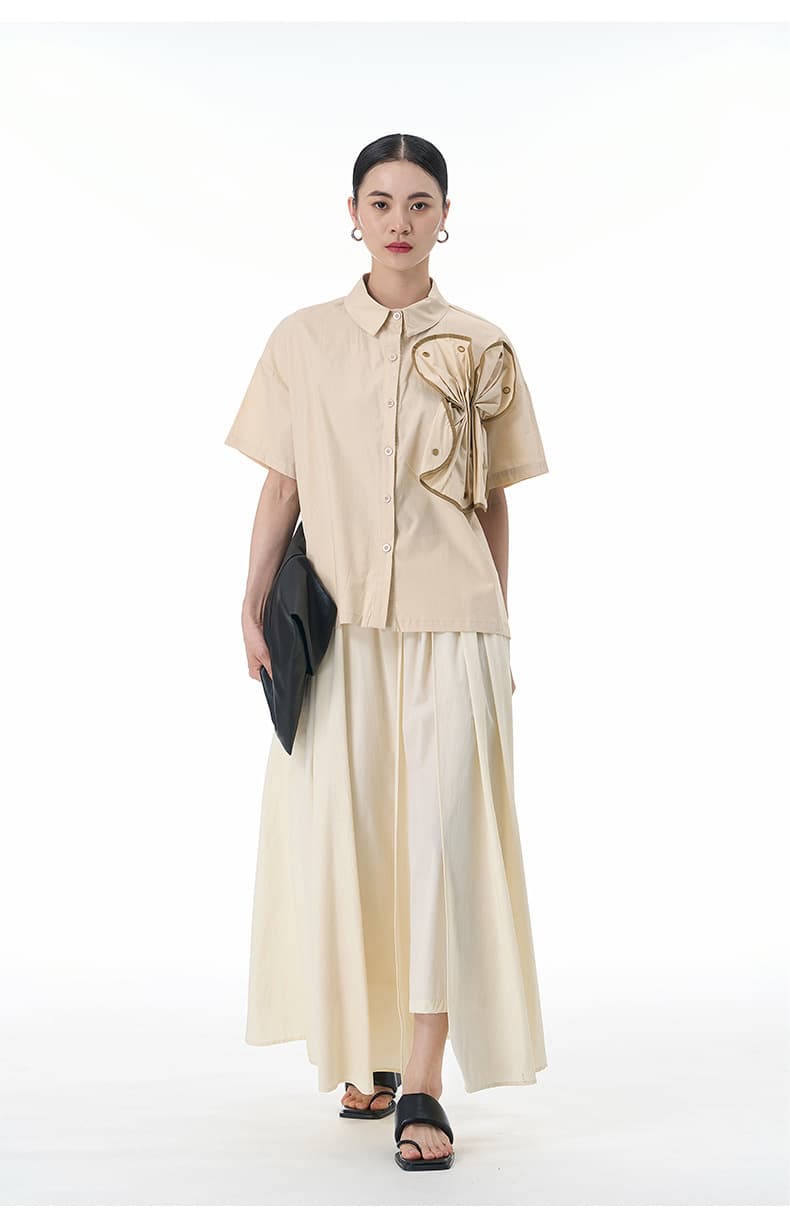 モード系 【立体フリルで魅せる】アシンメトリーフリルシャツブラウス(全5色)